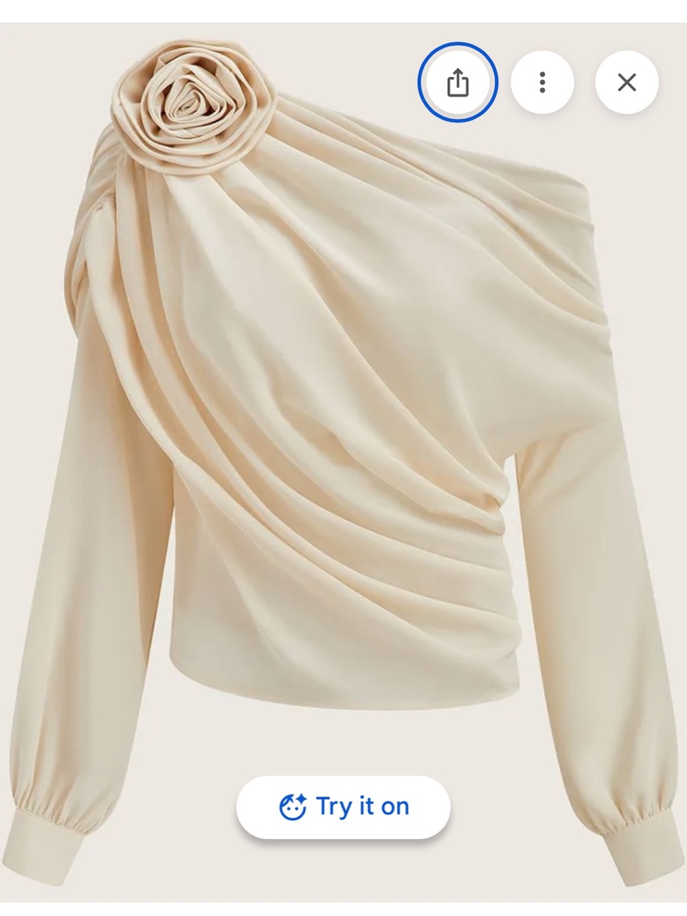 Commense Pale Pink Off-Shoulder Draped Blouse with Rosette